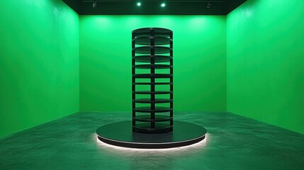 Rotating display stand in green room; product showcase