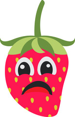 Strawberry Cartoon With Sad Expression, Worried Face Strawberry Cartoon