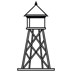 Naklejka premium Black line shows a simple water tower with a pyramid roof outline
