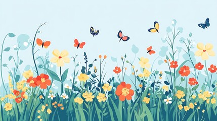 Spring Meadow Flowers Butterflies.