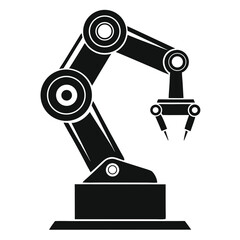 Black robotic arm with pincer claws stands ready for automated industrial manufacturing tasks