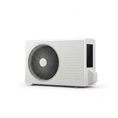 Obraz premium White outdoor air conditioner unit, climate control, cooling system, heating appliance, ventilation.