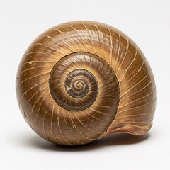 Obraz premium Fossilized brown spiral ammonite shell, isolated on a white background