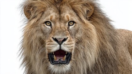 Fototapeta premium Close-up of a lion is fierce face, capturing the power and majesty of the wild, isolated on white background