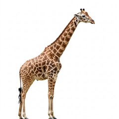 Obraz premium Giraffe, tall African mammal, long neck, spotted coat, wildlife animal. Isolated on a white background