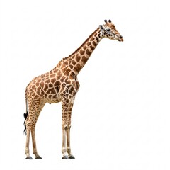 Naklejka premium Giraffe, tall African mammal, long neck, spotted coat, wildlife animal. Isolated on a white background