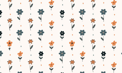 Hand-Drawn Simple Cute Retro Floral Seamless Pattern