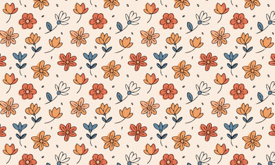 Hand-Drawn Simple Cute Retro Floral Seamless Pattern