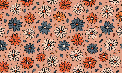 Hand-Drawn Simple Cute Retro Floral Seamless Pattern