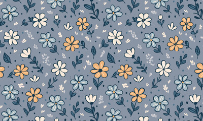 Hand-Drawn Simple Cute Retro Floral Seamless Pattern