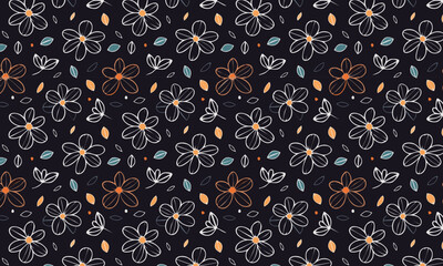 Folk Art Botanical Dark Floral Seamless Pattern