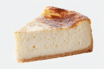 Creamy slice of classic cheesecake, delicately browned on top.