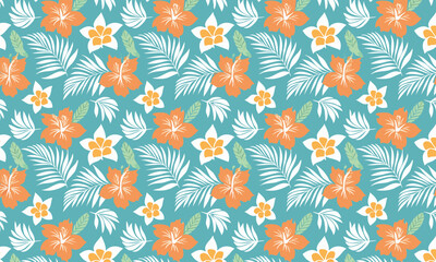 Vibrant  Tropical Floral Seamless  Pattern Background
