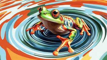 Colorful frog on abstract swirl background
