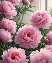 Abundant pink peonies, soft light, dreamy aesthetic,  romantic,  close-up,  dreamy