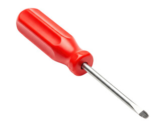 Fototapeta premium Red screwdriver with plastic handle, isolated on a transparent background, soft even lighting, slight top-front perspective, studio photography style.