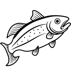 Detailed black outline shows the anatomical drawing of a trout fish in profile