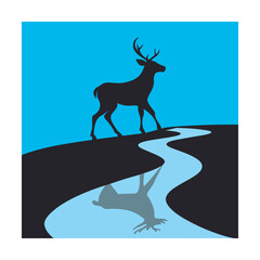 Deer reflection in water silhouette