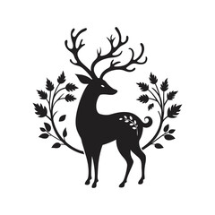 Deer with decorative florals silhouette