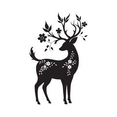 Boho antler deer with flowers silhouette