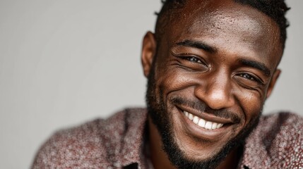 Portrait of a smiling African guy, with an inviting and warm expression, isolated on background