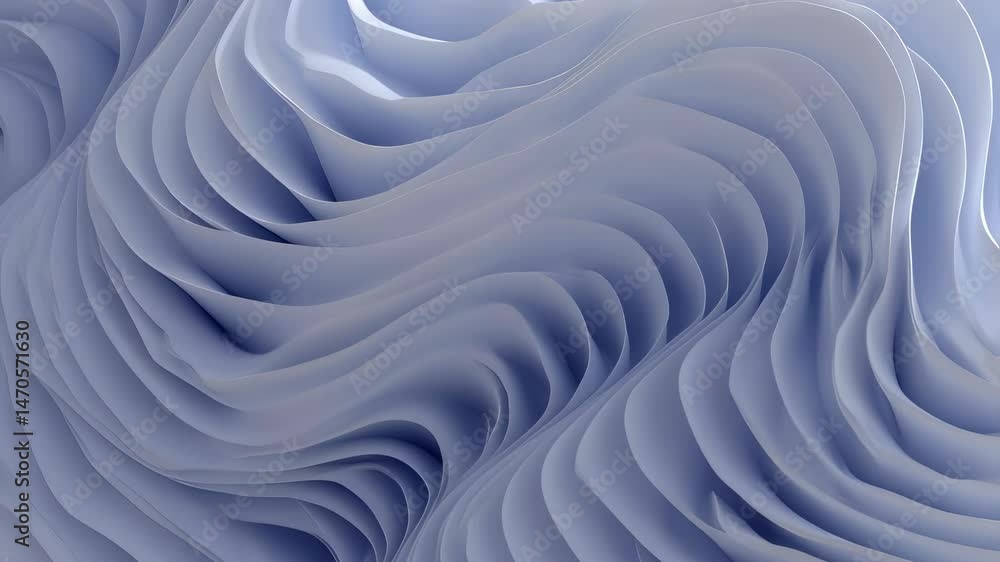 Poster paper layers abstract animation. light blue wave pattern motion background. smooth curves and surfac