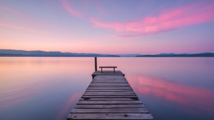 Serene Sunrise Peaceful Lake Pier with Colorful Sky Reflection