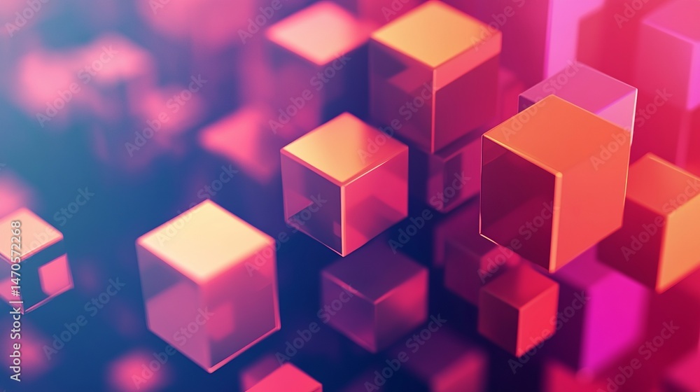Poster abstract background with shiny red and pink cubes geometric design illustration 3d art style image