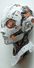Fototapeta premium Detailed Mechanical Cyborg Head Profile View with Intricate Wiring and Futuristic Design Elements for Science Fiction Concepts
