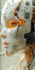 Detailed Robotic Head with Complex Circuitry and Synthetic Skin in Side View, Displaying Advanced Engineering and Technological Marvel