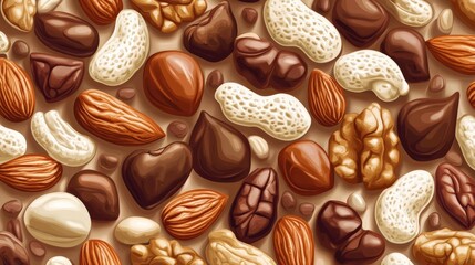 Fototapeta premium Variety of nuts and seeds in diverse textures and colors ideal for healthy snacking