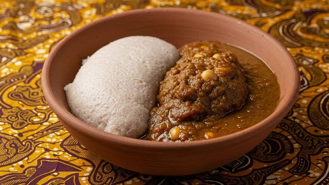 Fufu and groundnut soup traditional african cuisine dish recipe food photography and serving suggestion