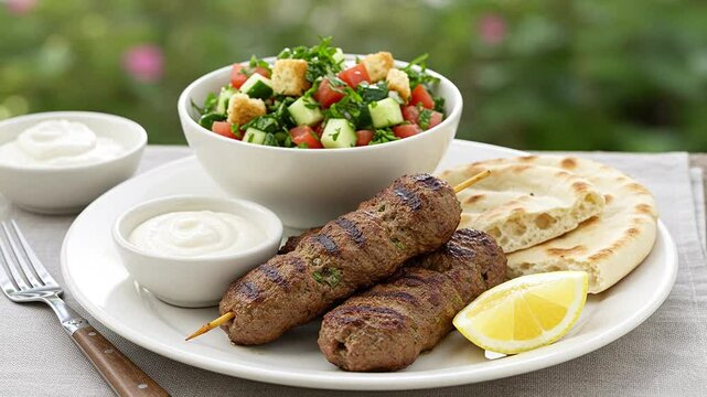Delicious kofta kebab recipe with fresh salad and pita bread for healthy eating and lunch ideas