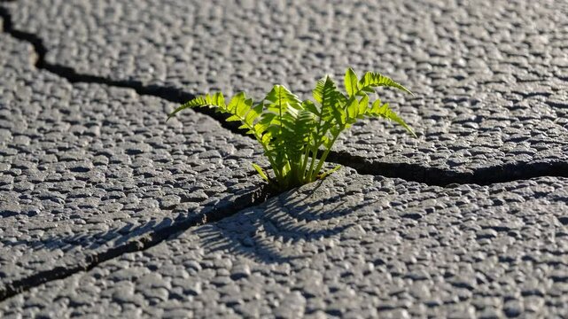 Resilient plant growing through concrete cracks: nature's tenacity and renewal