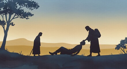 Compassion and aid: Helping the injured traveler on the road.