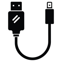 A solid black icon illustrates a basic USB to mini USB cable