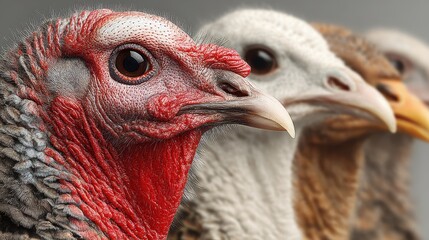 Group of wild turkeys close-up, captured in nature, isolated on background