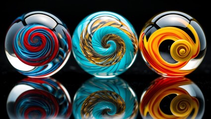 Vibrant Glass Art Swirling Colors and Intricate Designs in Spherical Glass Sculptures