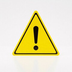 A yellow triangular warning sign with a black exclamation mark, isolated on a white
