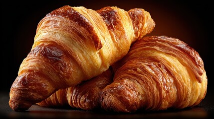 Set of French croissants, deliciously golden, isolated on background