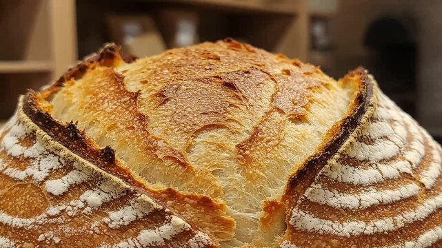 Freshly baked sourdough bread loaf artisan bakery crusty bread golden brown delicious bread food photography