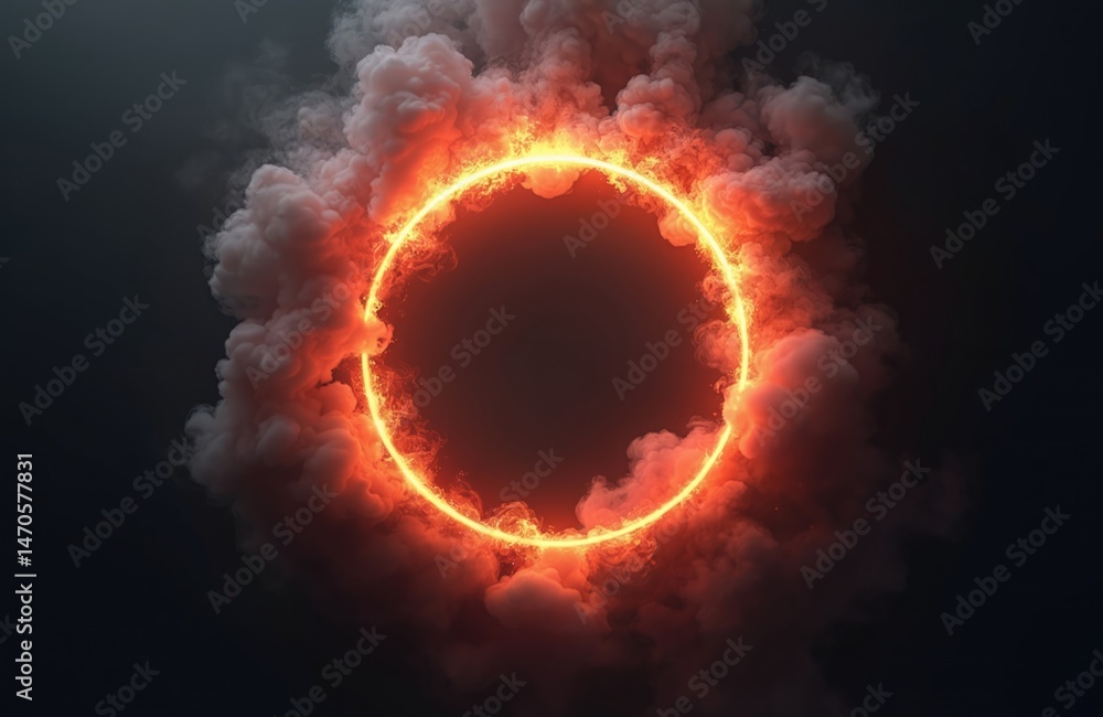 Poster generative ai illustration neon smoke exploding outwards with empty center. dramatic neon or fog eff