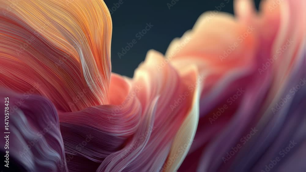 Aufkleber flowing pink orange ribbons wave softly from abstract background. visual display of smooth fractal l