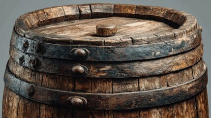 Fototapeta premium Old wooden barrel, rustic and aged, isolated on background