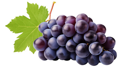 Fototapeta premium Lush Red Grapes with Green Vine Leaf on Transparent Background Perfect for Wine Labels and Food Designs
