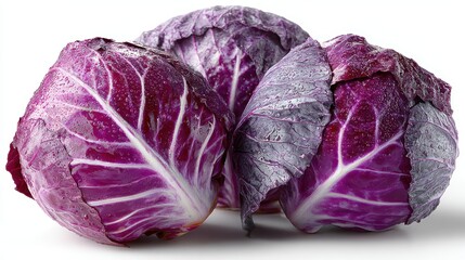 Fototapeta premium Collection of red cabbage, fresh and vibrant, isolated on white background
