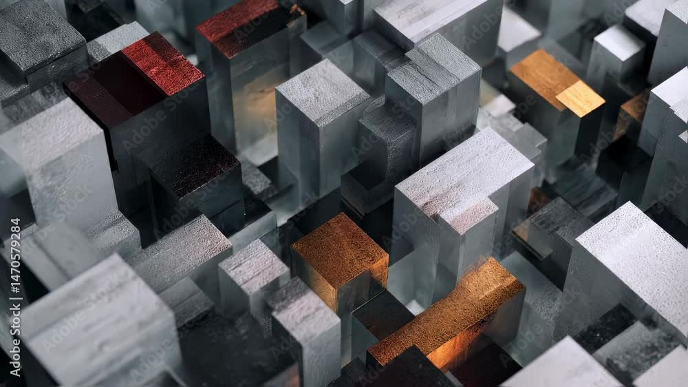 Poster abstract geometric structure of cubes with bright orange glow. modern architecture, technological ad