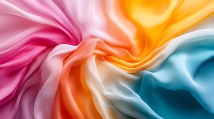 Obraz premium Digital illustration of vibrant, overlapping fabric in pink, orange, yellow, and blue hues.