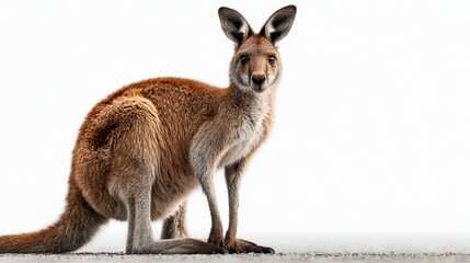 Fototapeta premium Portrait of a kangaroo full body, standing front view, looking alert, isolated on background