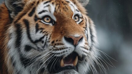 Obraz premium Portrait of a tiger with open mouth, fierce and powerful, isolated on background